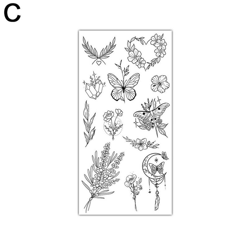 Sketch flower, rose, black and white flower temporary tattoo stickers, 1 piece